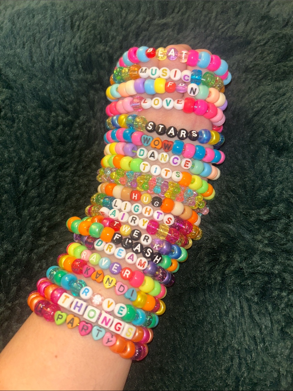 20 Random Handmade Kandi Colorful Beaded Stretch Bracelets - Multicolor
